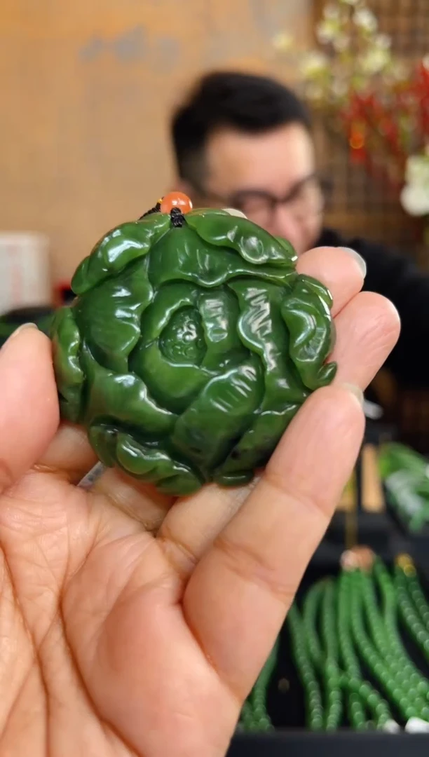 【闪购商品】和田玉（碧玉）吊坠未镶嵌花开富贵牡丹花