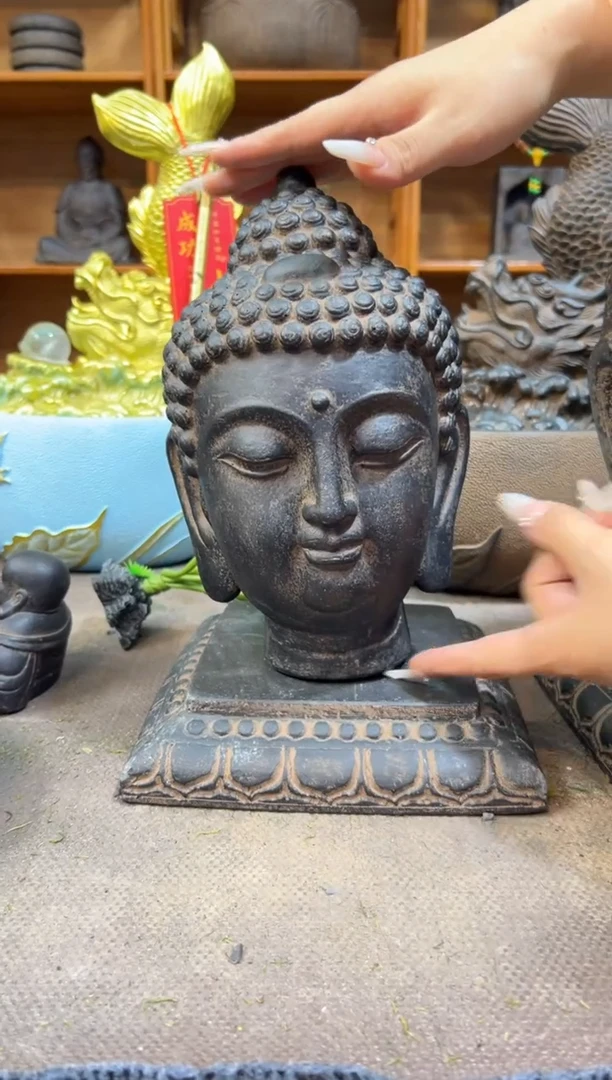 陶土小佛首+莲花底座