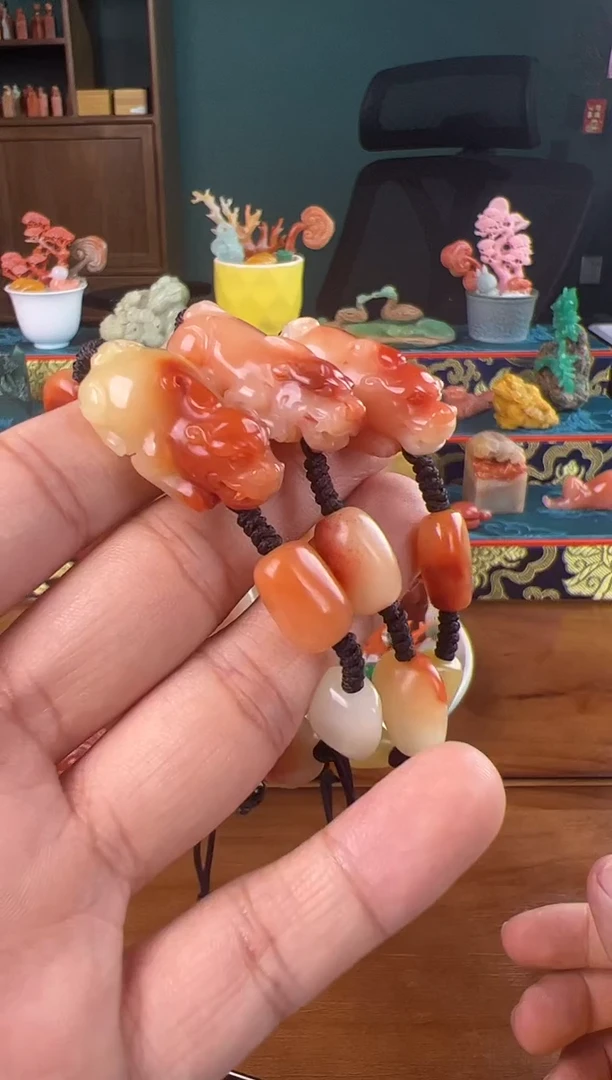 寿山石浅****遂三彩芙蓉貔貅手串