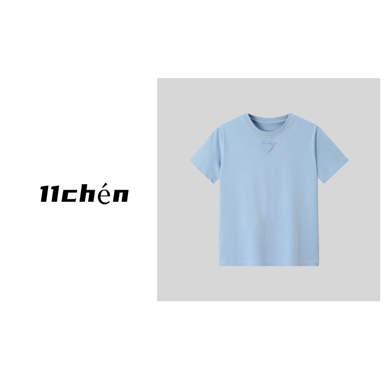 【11chén】“无拘无束”正肩圆领减龄洋气短袖T恤