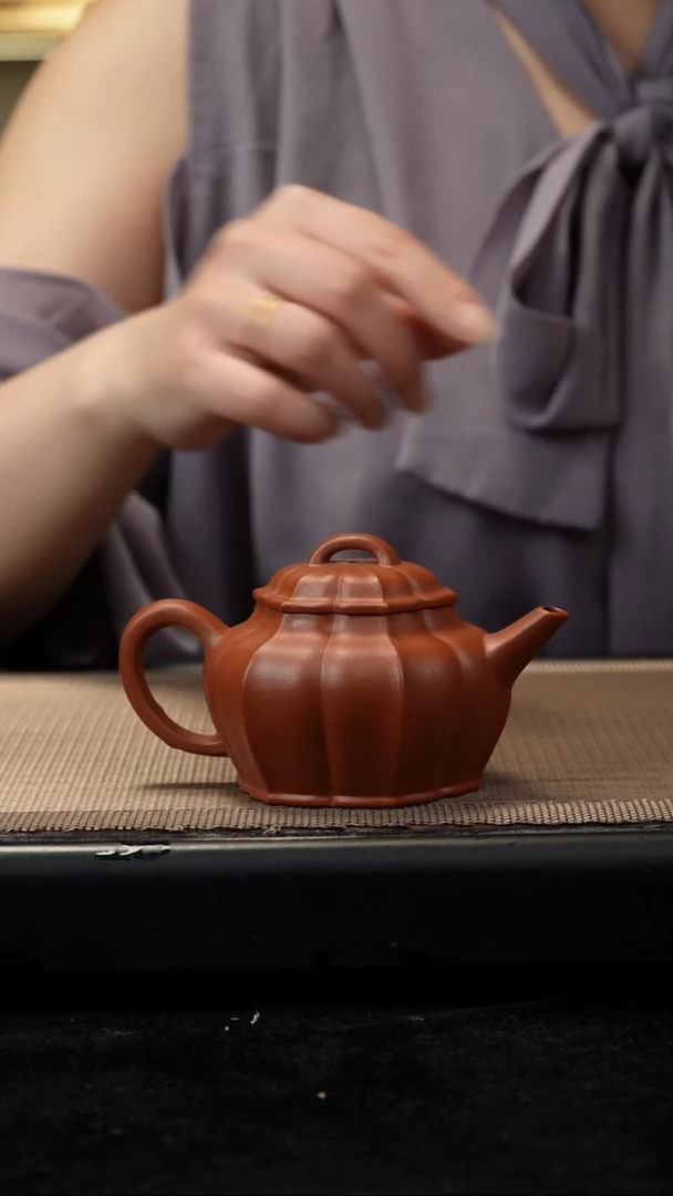 茶壶紫砂生砂朱泥筋纹水平150CC