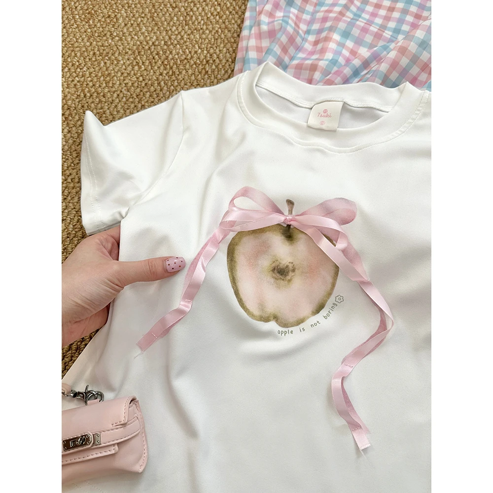 新款印花立体装饰短袖T恤女夏季宽松休闲百搭上衣圆领修身上衣