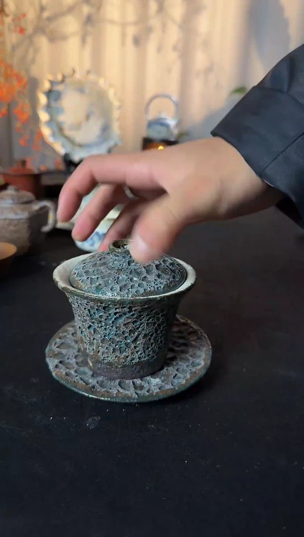 盖碗陶冰烟虫洞三才盖碗