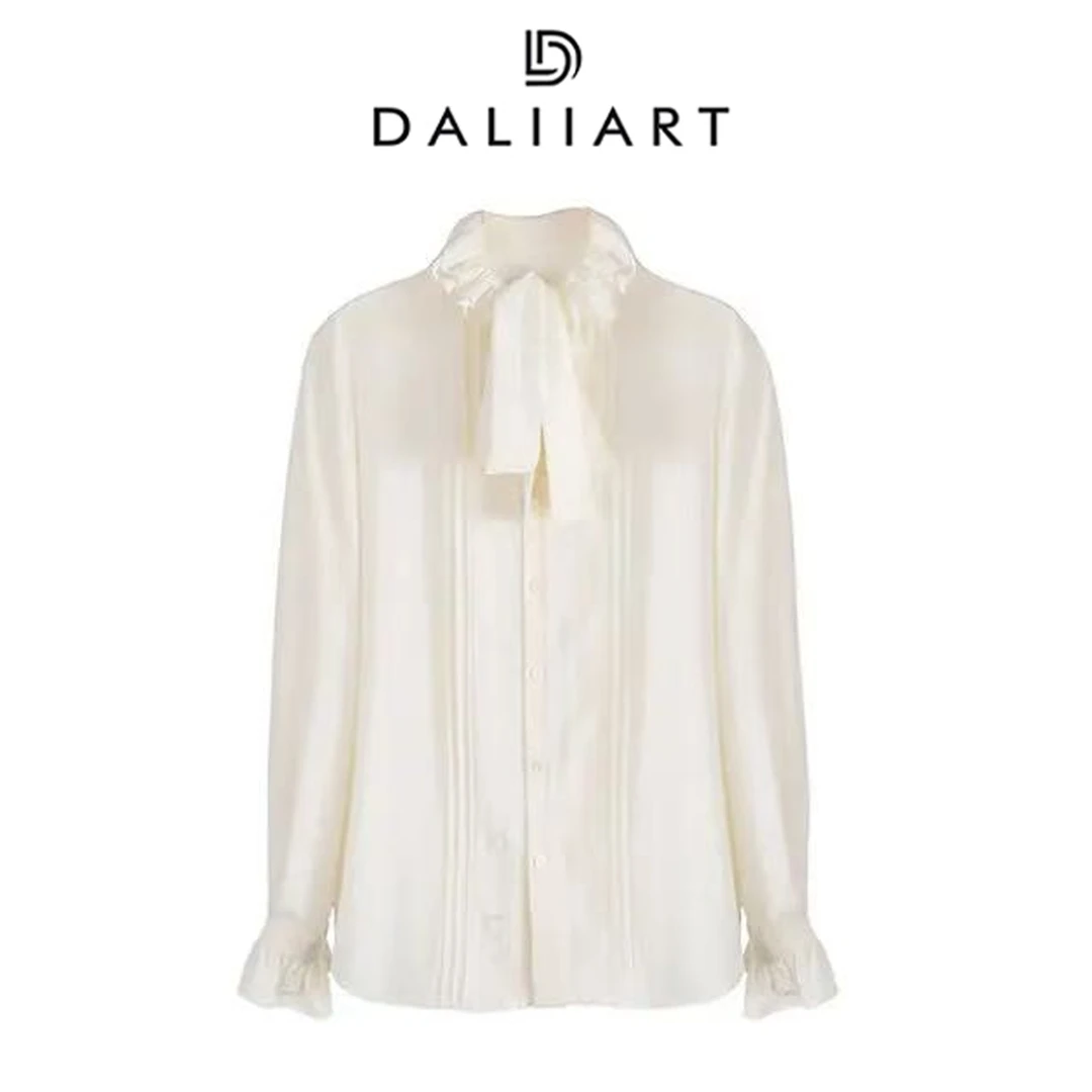 大丽口碑款白衬衫宫廷风100重磅真丝飘带长袖春夏衬衫DLTX1373