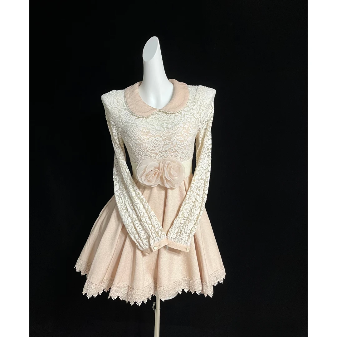 【蹦蹦】大码女装千金礼裙复古日系少女蕾丝连衣裙