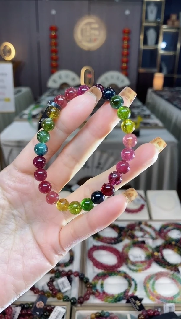 未镶嵌老矿碧玺色标彩虹单圈手串7mm+碧玺dan多样性发货一条