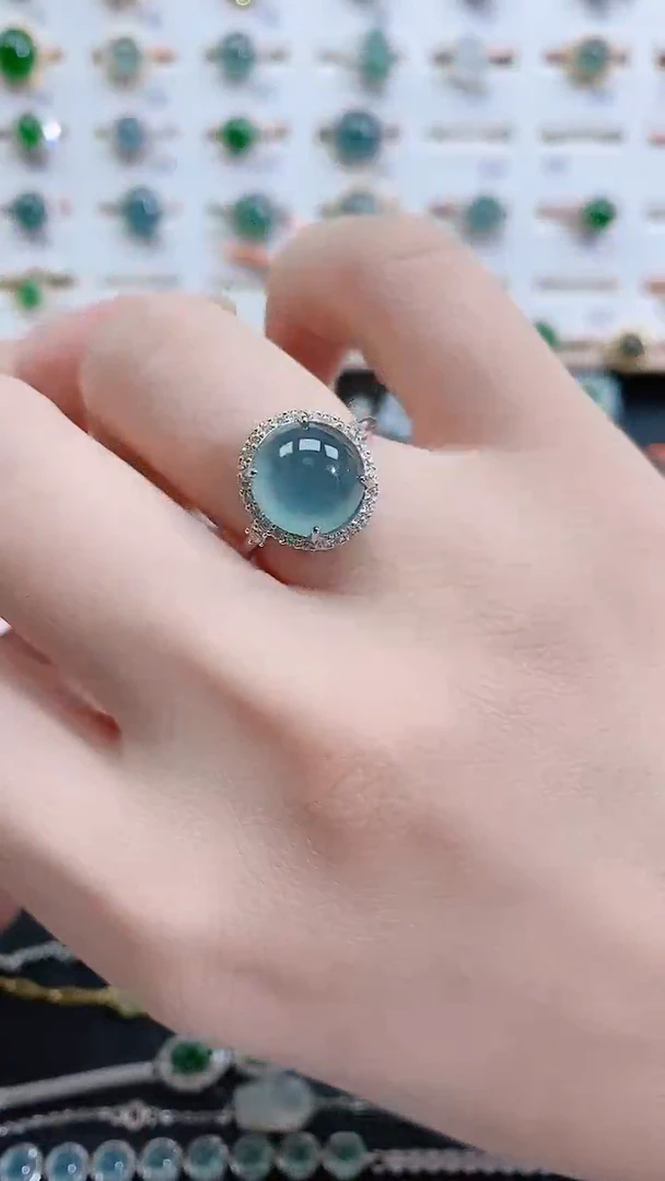 银S925镶嵌戒指翡翠 天然翡翠