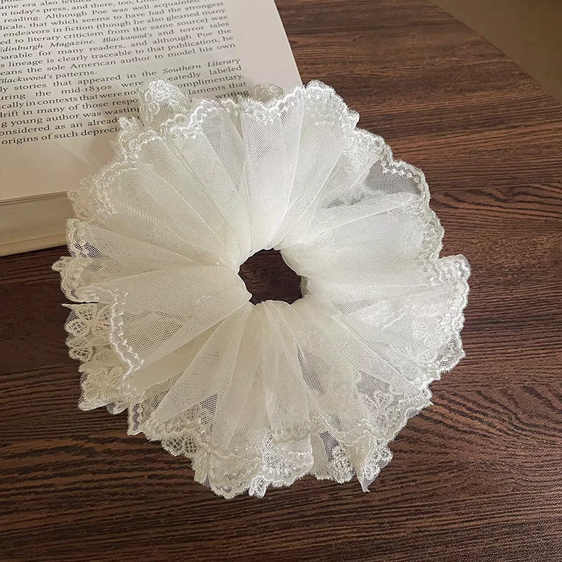 花朵刺绣白色网纱大肠发圈