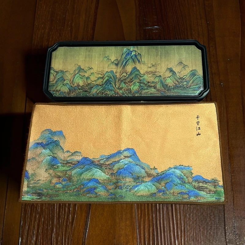 长方形千里江山吸水茶盘/千里江山茶巾Q026