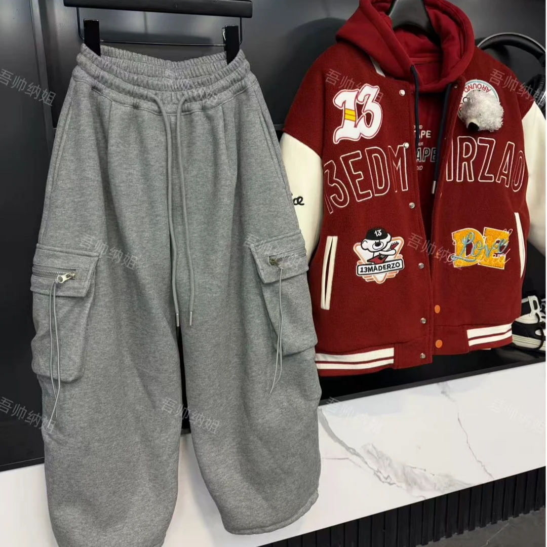 吾2025【Y】12月17日 加绒儿童时尚灰色口袋抽绳卫裤5966-