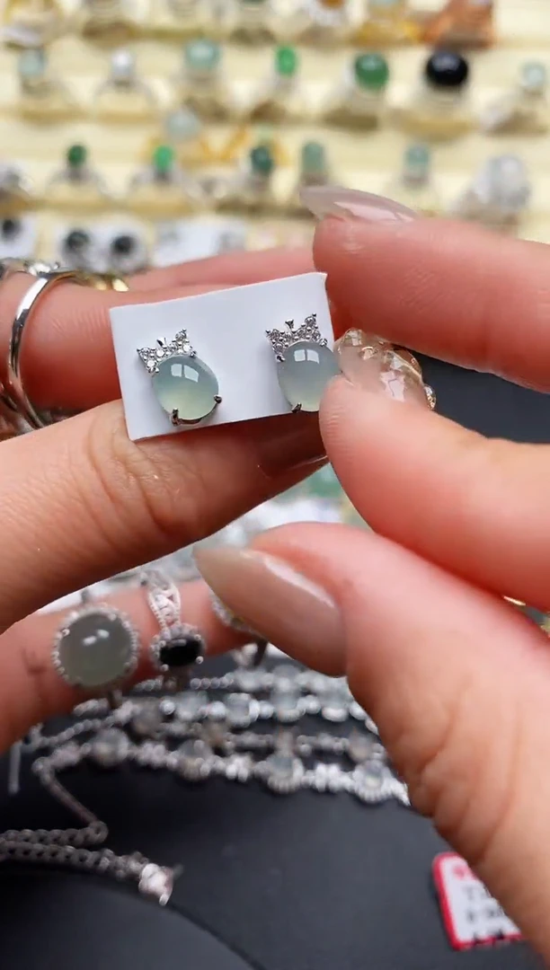 【闪购商品】翡翠耳饰银S925镶嵌缅甸翡翠2   9+9