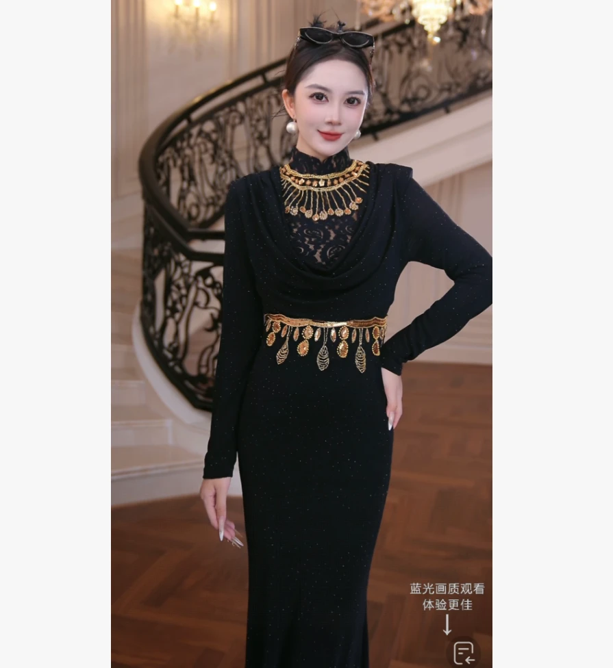 FNN【芙娜妮】2025新款时尚洋气百搭女装高贵气质连衣裙女F2530521