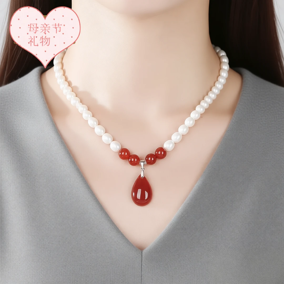 吊坠925银 女士中长款珍珠锁骨链气质项链甜美风时尚百搭民族风礼