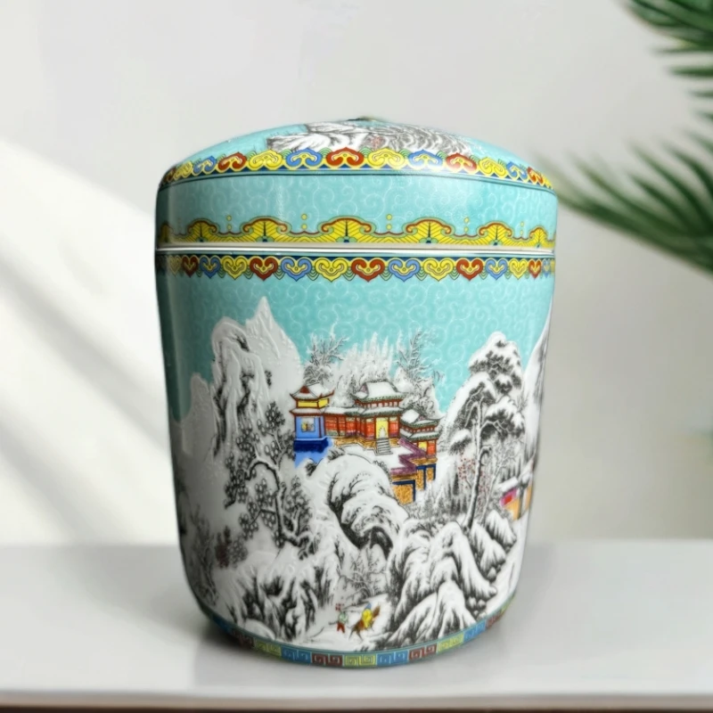 ZY-DP-A225湖蓝爬花雪景储物罐10斤装+底座