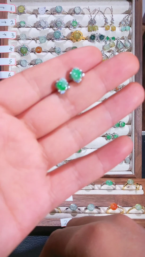 银S925镶嵌戒指翡翠@*人S925银镶翡翠平安扣女饰品