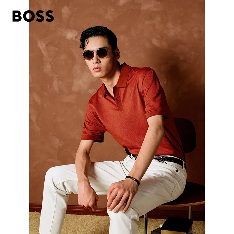 【流光风】BOSS博斯男士25春夏新款细微图案丝光棉Polo衫50532246