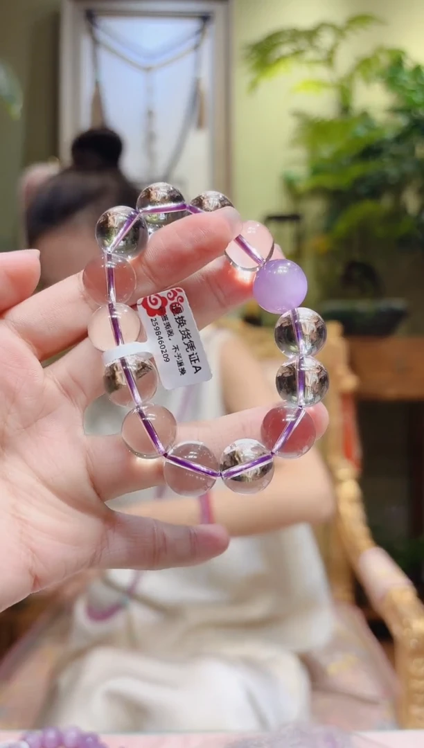 【闪购商品】水晶手串未镶嵌紫锂辉顶珠白水晶手串14.1