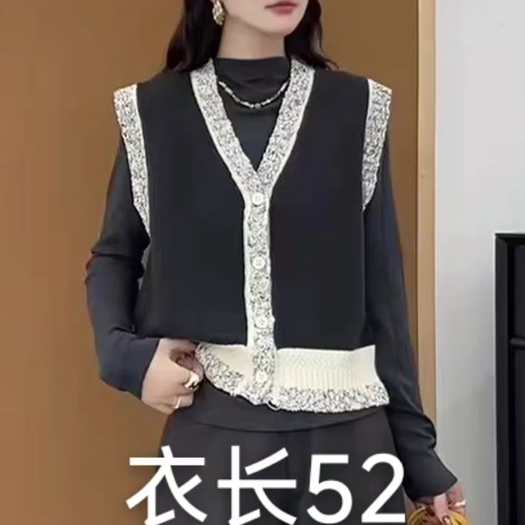【艳子】13小个子~ v领撞色边拼接针织马甲