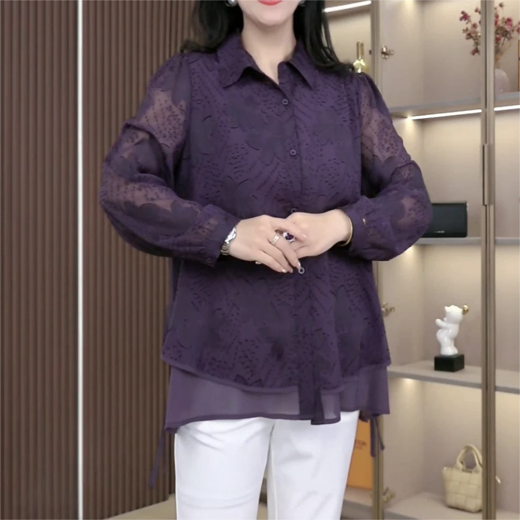 丹思慕大码秋季新款提花宽松长袖衫气质显瘦气质衫高端衬衫251150