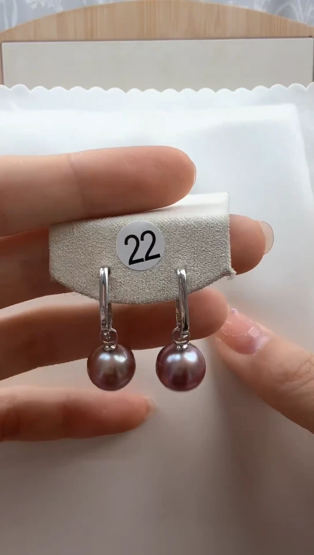 【闪购商品】淡水珍珠耳饰银S925镶嵌10-11mm紫珠耳环