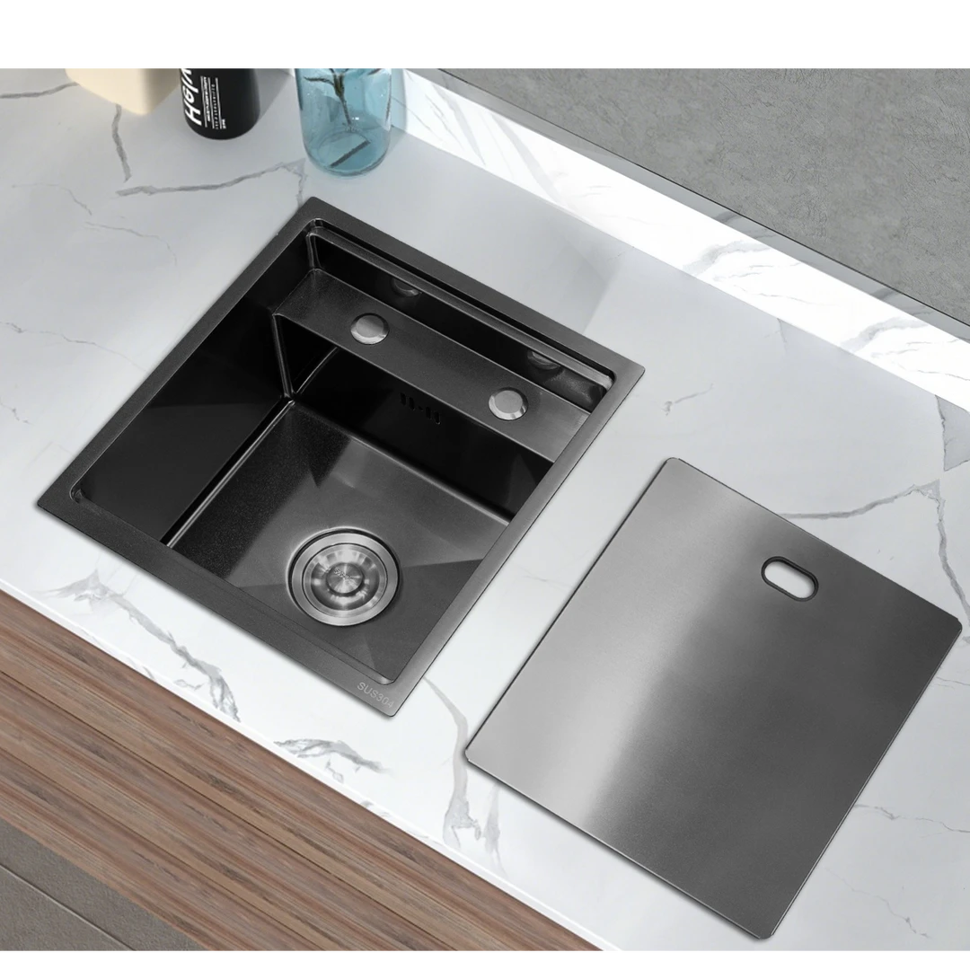 304不锈钢手工加厚吧台隐形水槽带盖隐藏水槽折叠龙头岛台洗手盆