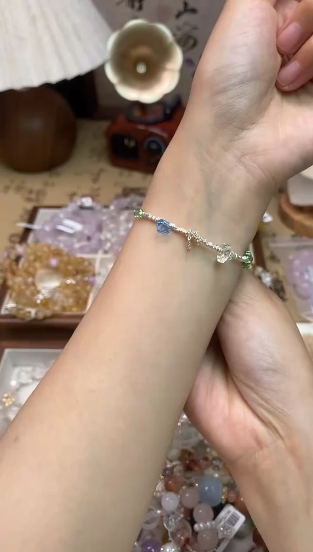 水晶手链银S925镶嵌162手串