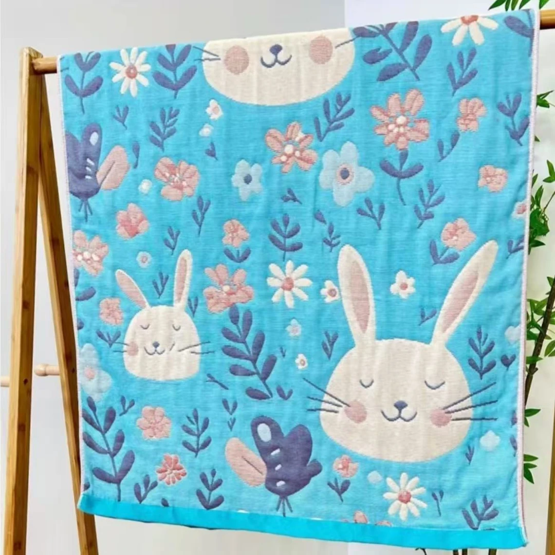 【萌宠兔浴巾】80*160cm高端纯棉多层纱布吸水浴巾