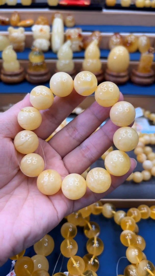 手串蜜蜡未镶嵌p47精品白花虎皮单圈 17+mm 40.8克