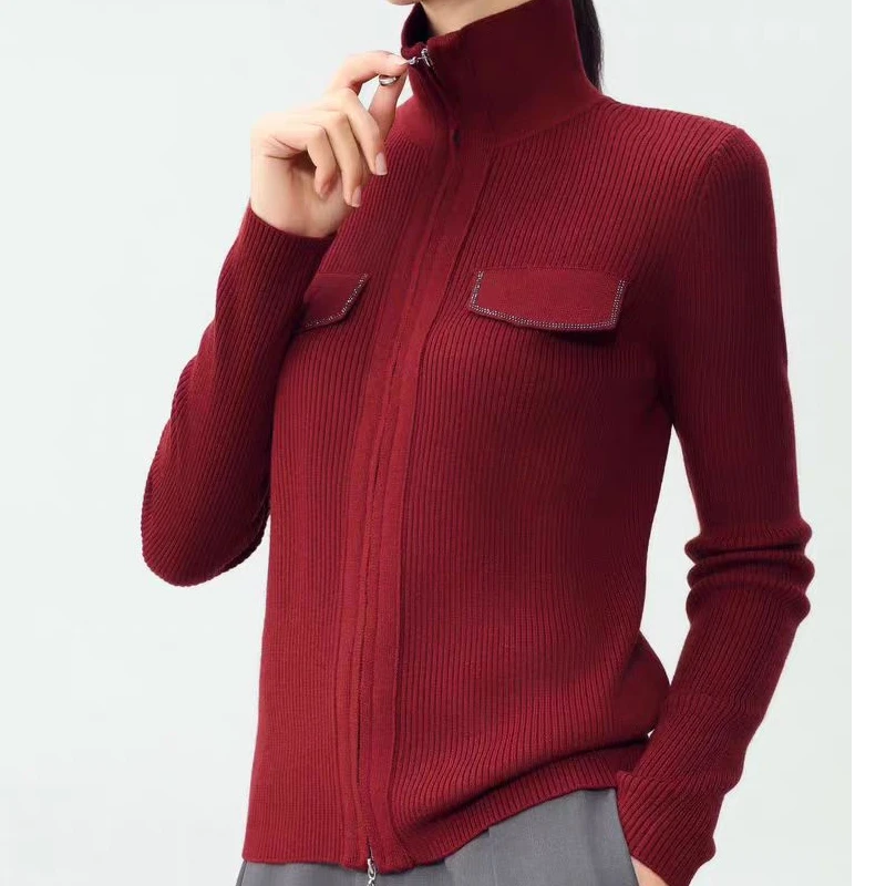 【苗姐衣橱】25早春 轻奢立领双拉链毛衫8607