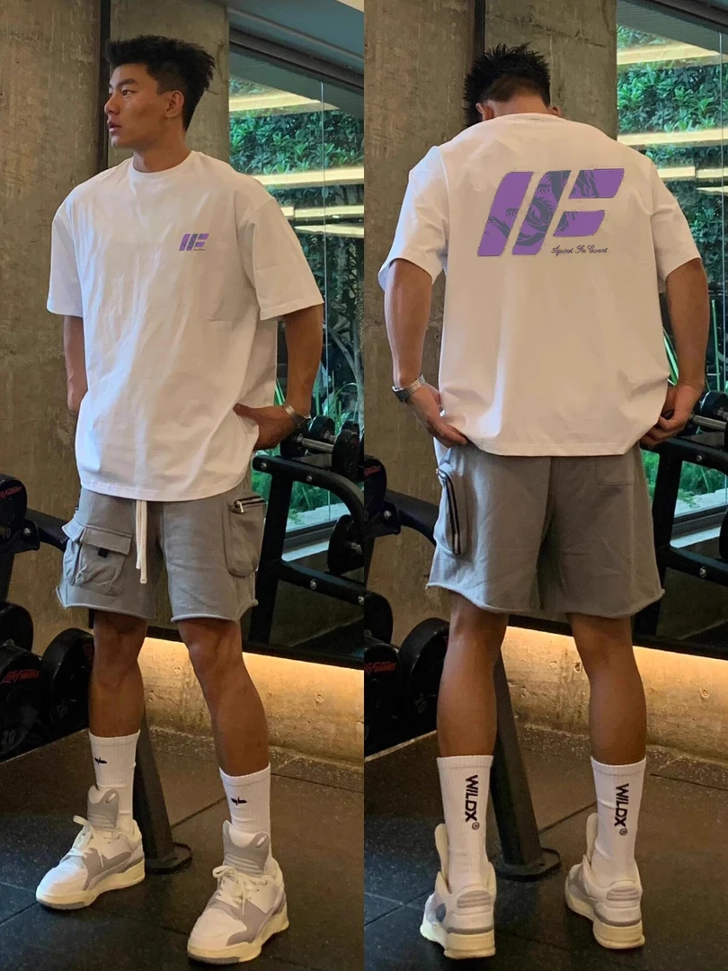 100%纯棉重磅夏季短袖T恤英文简约印花潮流ins半袖圆领百搭上衣男