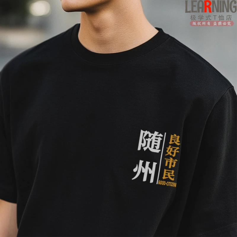 【短袖】可定制湖北随州良好市民小众印花纯棉T恤夏季男士个性上衣