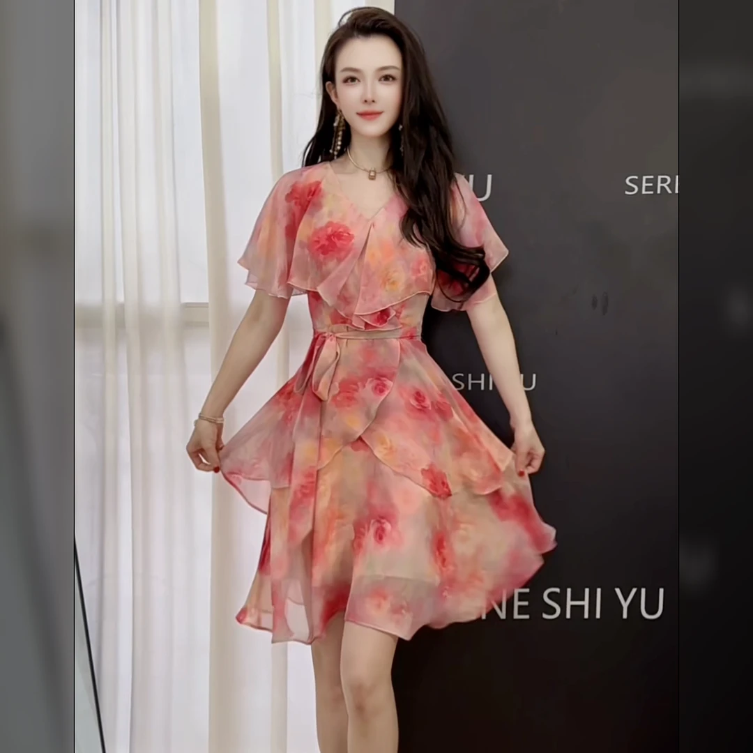 【盛世繁花】夏款彩色显瘦气质修身时尚法式连衣裙LYQ-2757