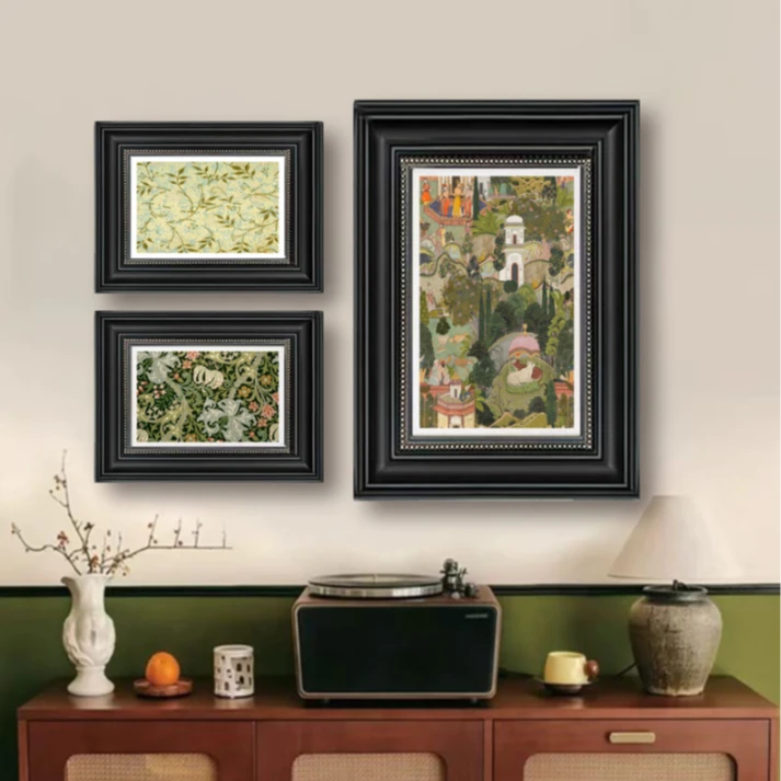 新古典装饰画客厅挂画玄关背景墙壁画法式中古风墙面餐厅挂画三联