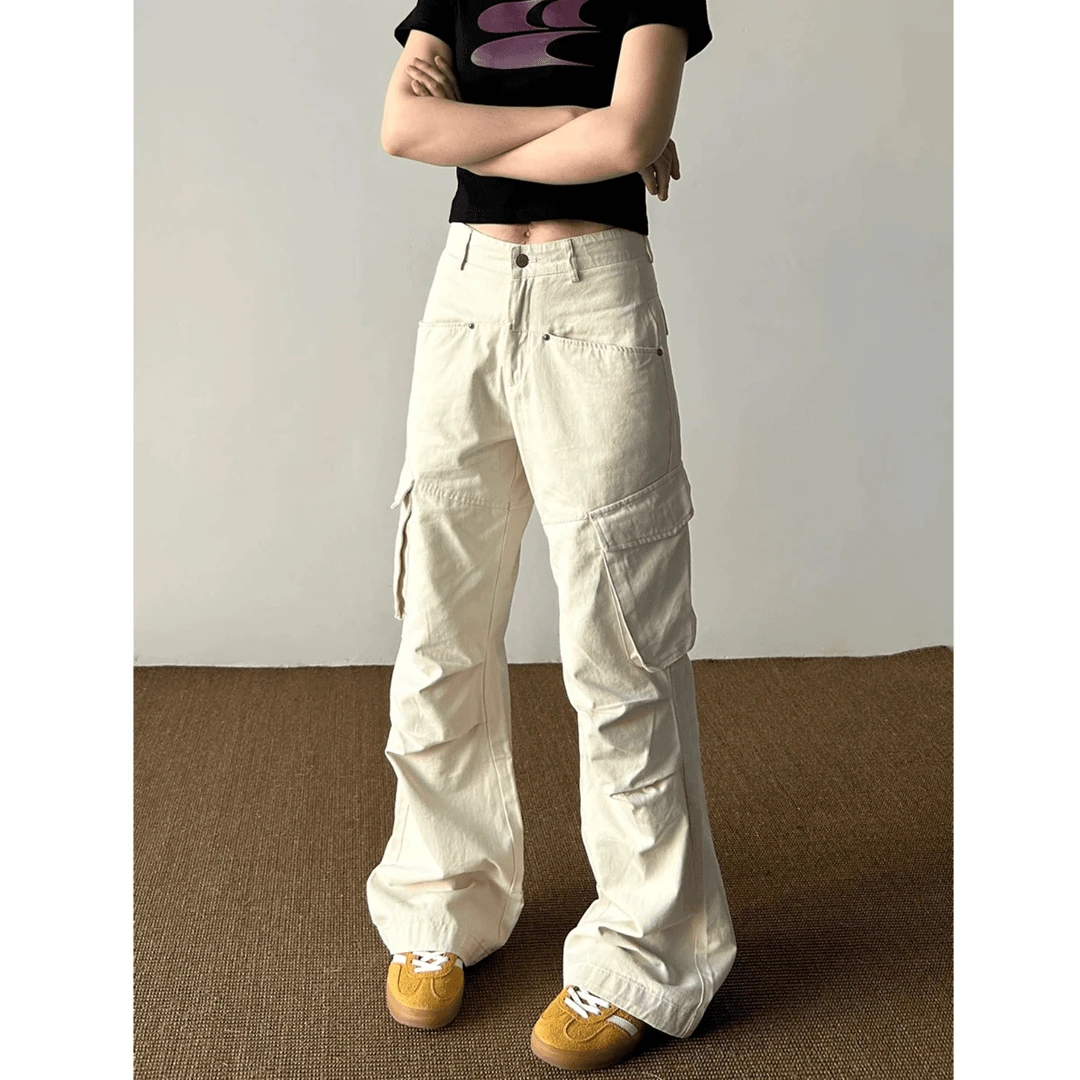 NOMIO美式复古多口袋工装休闲裤cleanfit阔腿褶皱直筒宽松伞兵裤