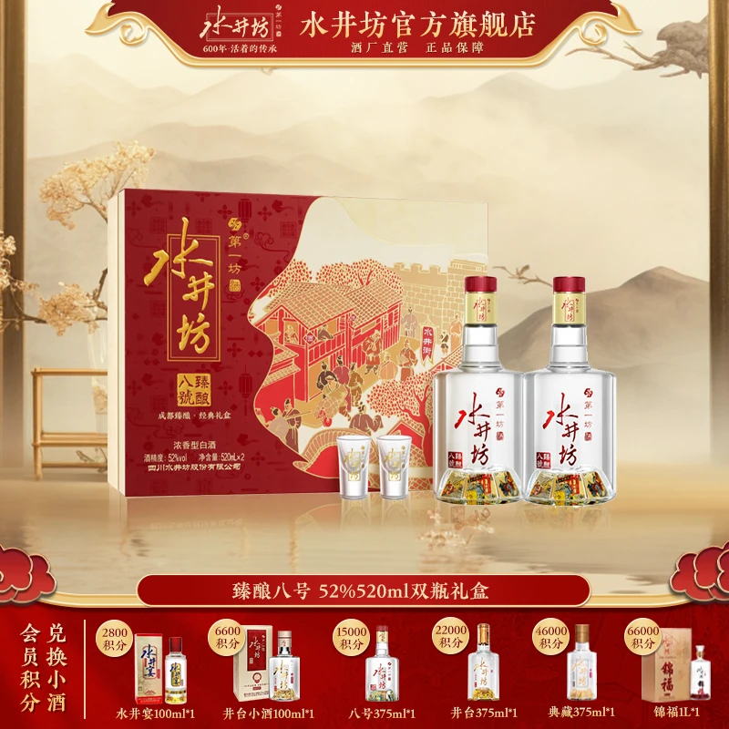 水井坊【罗老师推荐】臻酿八号 52度520ml双瓶礼盒高端商务宴请52度