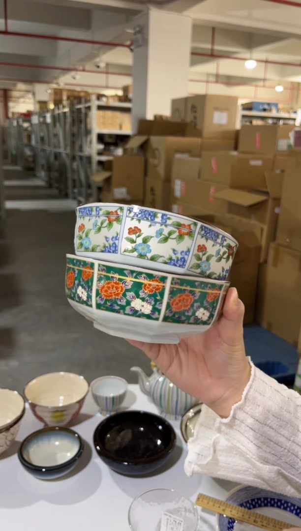 瓷片福利 2个宫廷染锦八角钵（绿彩+茶花）