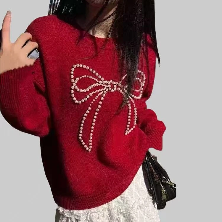 【XIAOHUIHUI】  温柔小女人   |   甜美减龄       钉珠蝴蝶结毛衫