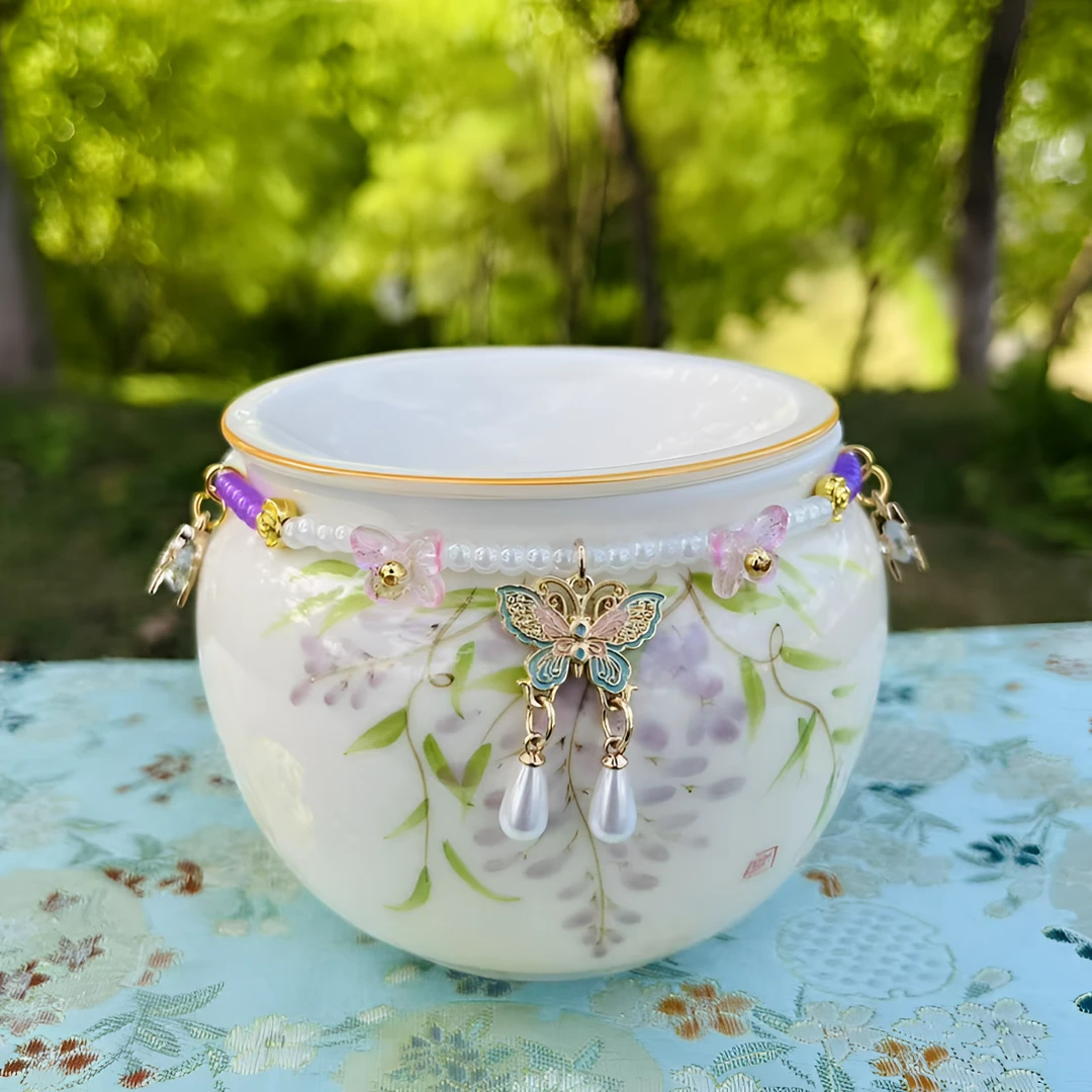 【时熙】手绘紫藤花建水陶瓷小茶渣缸精致茶桌茶盂家用功夫茶具储水