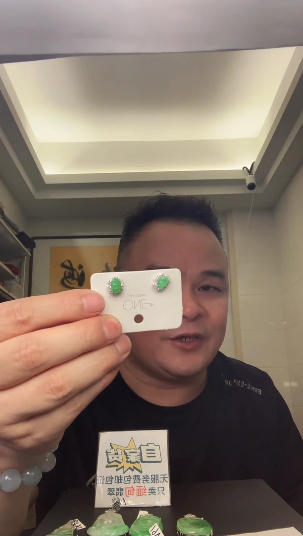 银S925镶嵌翡翠耳饰翡翠