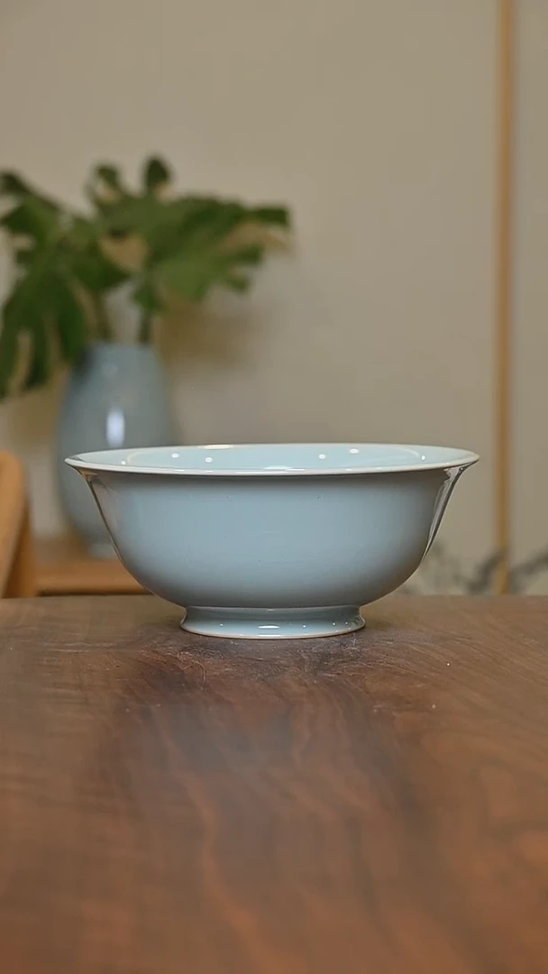 大碗 天青 微瑕 朱家汝窑款