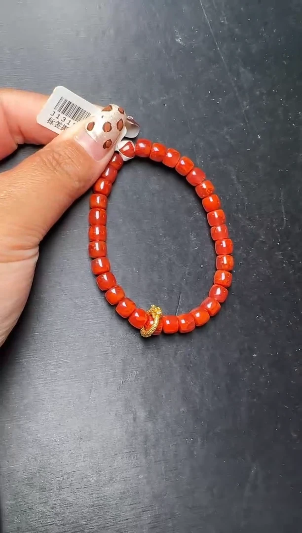 未镶嵌手串南红玛瑙diy18k金牛血红直切手串6mm+ J13180