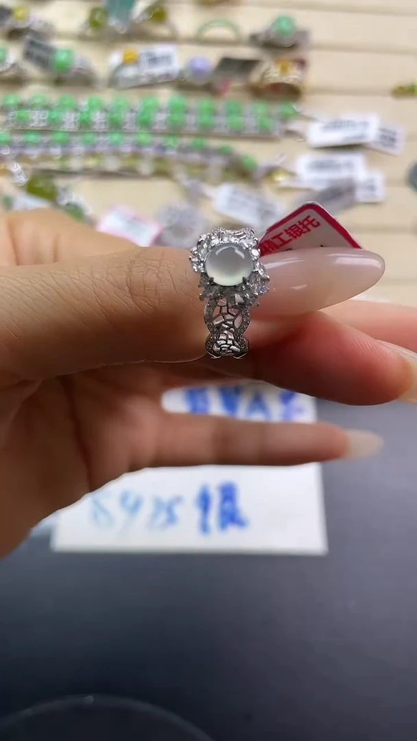 银S925镶嵌戒指翡翠翡翠 蛋面 银S925镶嵌