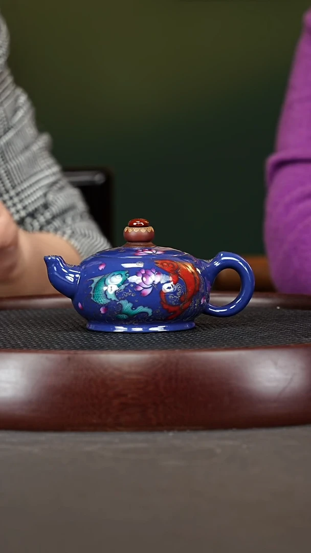 茶壶紫砂90ZLM鱼戏 珐琅彩