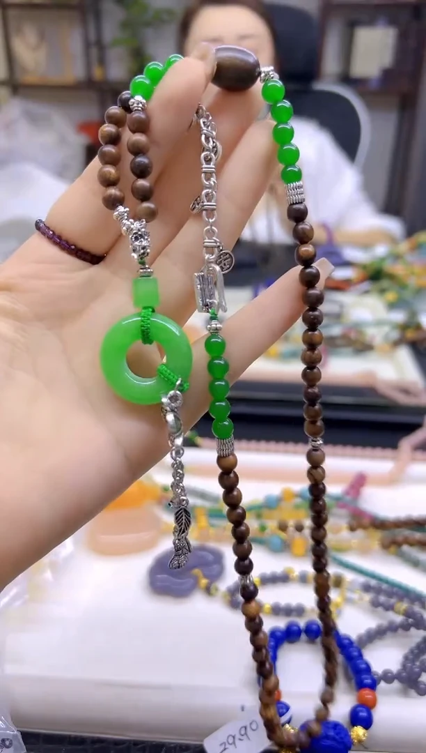 翡翠银S925镶嵌毛衣链DIY款X691