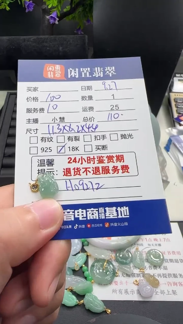 吊坠(不含链)18K金镶嵌翡翠翡翠吊坠