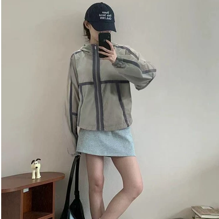 凉感织带拼接防晒女蝙蝠袖宽松休闲外套