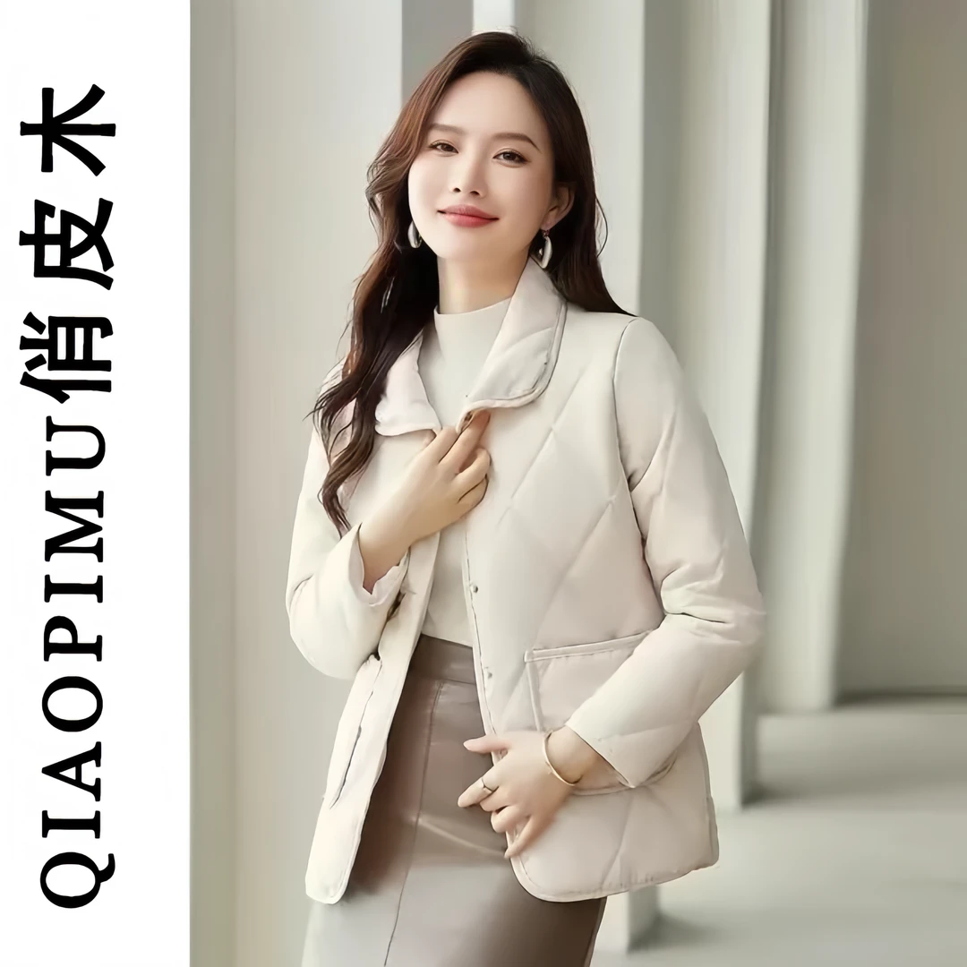 春秋新款翻领复古菱格短款棉衣时尚保暖棉服外套