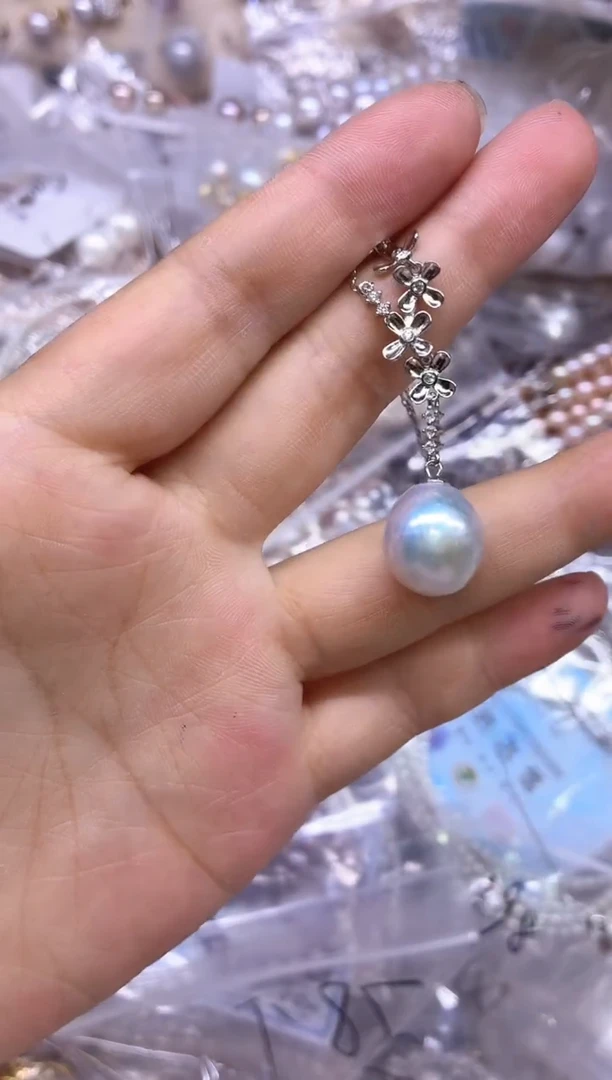 淡水珍珠银S925镶嵌套链，非无暇