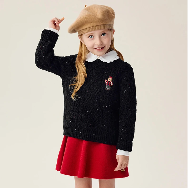 【新年款】TeenieWeenieKids男女童宝花纱羊毛混纺毛衣TKKW265182I