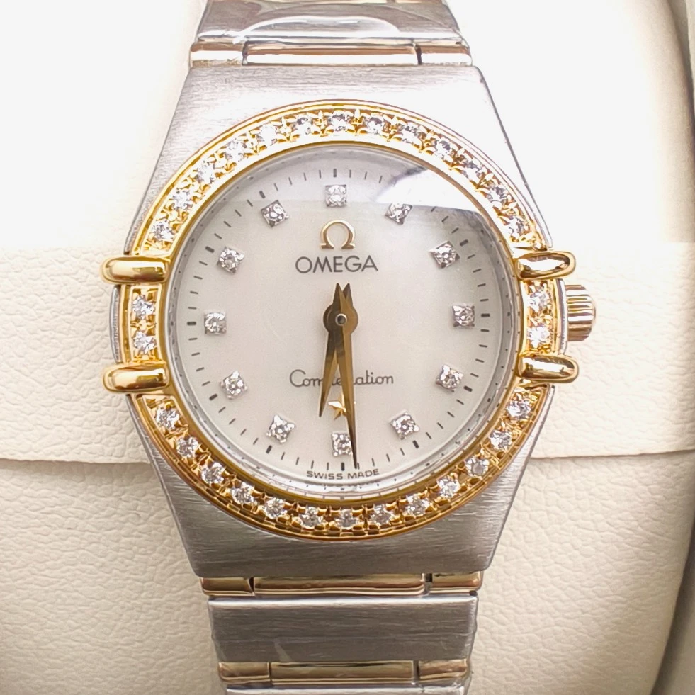 99新 Omega/欧米茄 星座二代后盘后钻间金钻刻贝母女表23盘LF